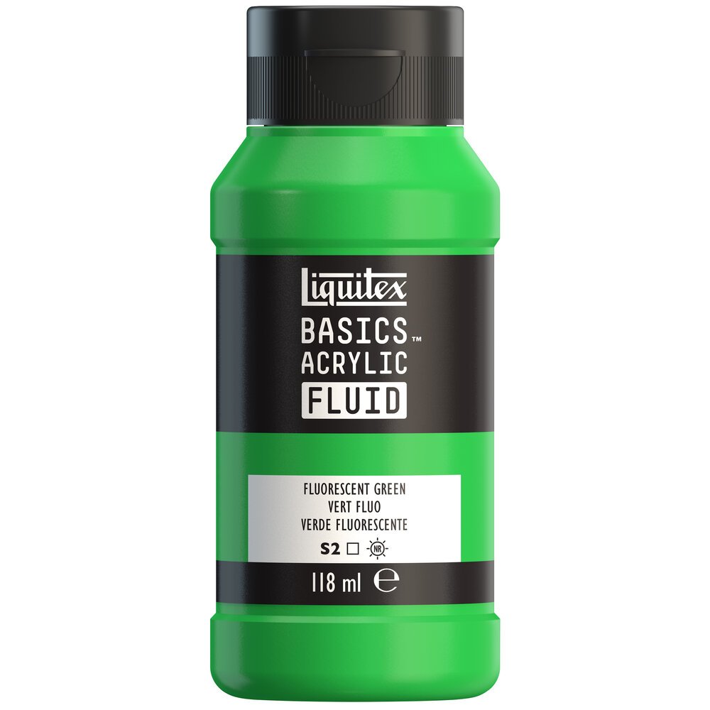 Akrylfärg - Liquitex Basics Fluid - 118ml - Fluorescent Green - Akrylfärger, Konstnärsfärger