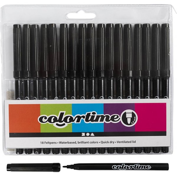 Colortime-pennor - svart - 2 mm - 18 st Colortime-pennor - svart - 2 mm - 18 st