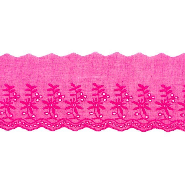 Bord - Broderte doble blomster - fuchsia - Festong, Bånd & pyntebånd, Tekstilbånd og snorer