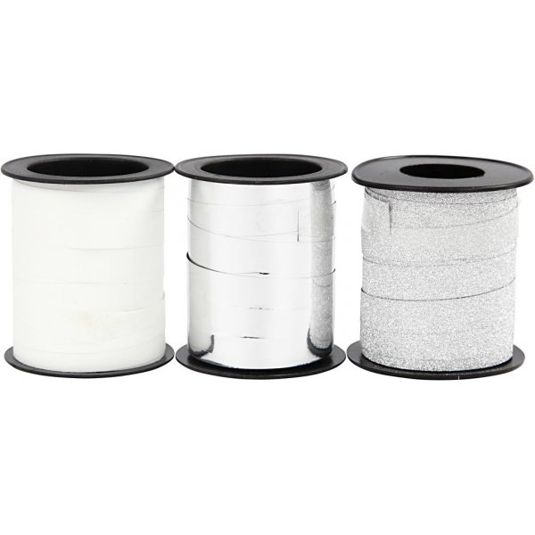 Presentsnören - silver - silverglitter - vit - 3 x 15 m Presentsnören - silver - silverglitter - vit - 3 x 15 m