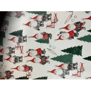 Vaxduk tomte med gran 140 cm