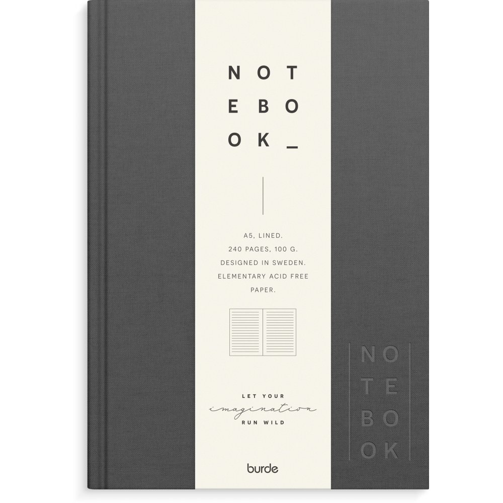 Notesbog - Tekstil - Mørkegrå - Foret A5 - Notesbøger, Kontorartikler