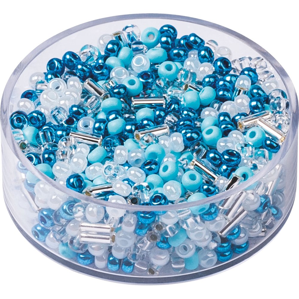 Boheme rocailleperler 2,5 mm 17 g - Turkis og hvid - Blandinger af rocaillesperler, Rocaillesperler, Håndværk
