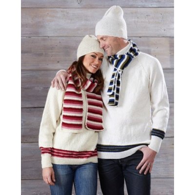 Strikkeopskrift - Sweater med striber, hue og trklde