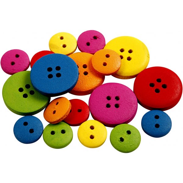 Träknappar - Ø12-20 mm - mixade färger - 360 st Träknappar - Ø12-20 mm - mixade färger - 360 st