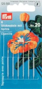 Broderinåle Chenille Skarp Spids 20 Si/Guldfarve 1,00x43 mm 6-pak - Broderinåle, Nåle, Sytilbehør
