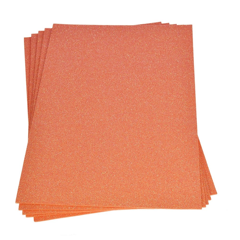Ark af Gummifoam med glitter 200x300x2 mm - Orange - Skumgummiark, Dekorationsgummi, Dekorationmateriale, Hobbymateriale, Håndværk