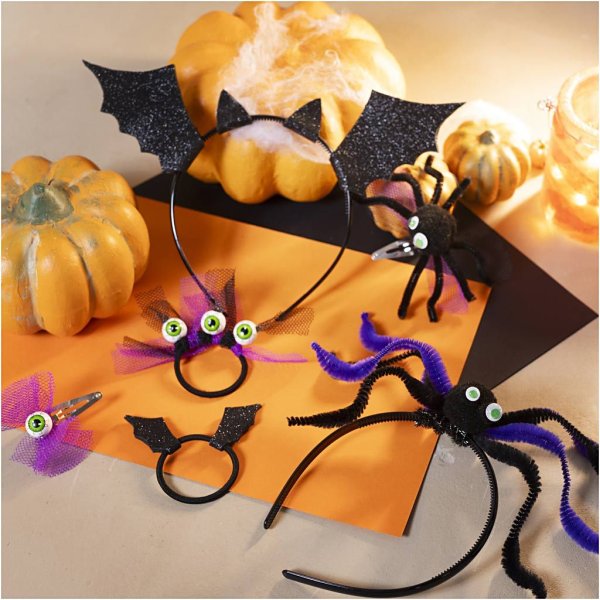DIY-sæt med uhyggeligt hårtilbehør til Halloween, sort/lilla DIY-sæt med uhyggeligt hårtilbehør til Halloween, sort/lilla