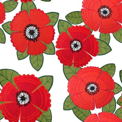 Mnstret Jersey 150 cm - Zinnia Rde Blomster Hvit
