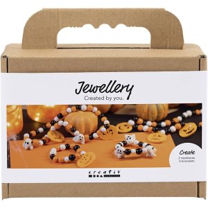 DIY-sæt Smykker Halloween farver - Halskæde og armbånd 1 pakke. DIY-sæt Smykker Halloween farver - Halskæde og armbånd 1 pakke.