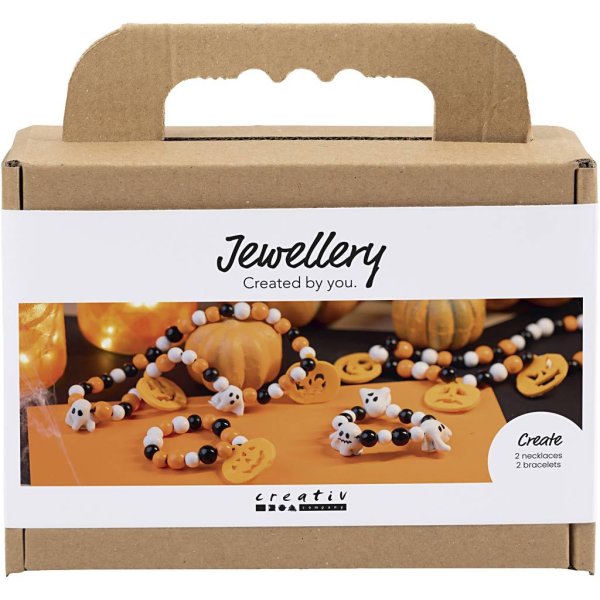 DIY-sæt Smykker Halloween farver - Halskæde og armbånd 1 pakke. DIY-sæt Smykker Halloween farver - Halskæde og armbånd 1 pakke.
