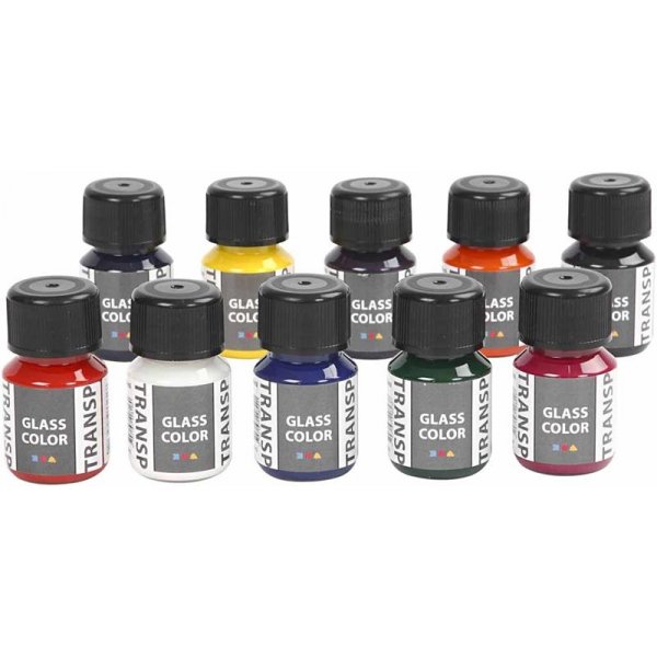 Glasfärg transparent - mixade färger - 10 x 30 ml Glasfärg transparent - mixade färger - 10 x 30 ml