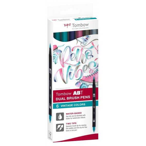 Tombow ABT dobbeltpensel Vintage 6-pak Tombow ABT dobbeltpensel Vintage 6-pak