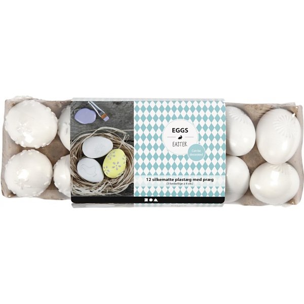 Plastägg - vit - präglat mönster - 12 st Plastägg - vit - präglat mönster - 12 st
