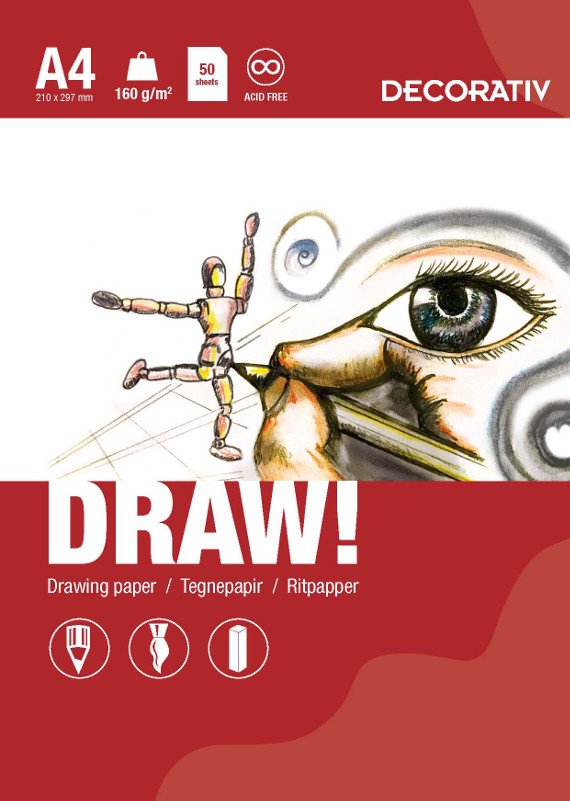 Skitseblok DRAW A4 (160 g) - 50 ark - Tegneblok, Blok