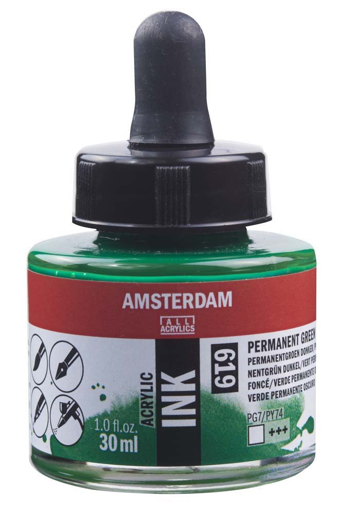 Akryltusch Amsterdam 30 ml - Permanent Green Deep - Tusch & Blæk, Kunstnerfarver