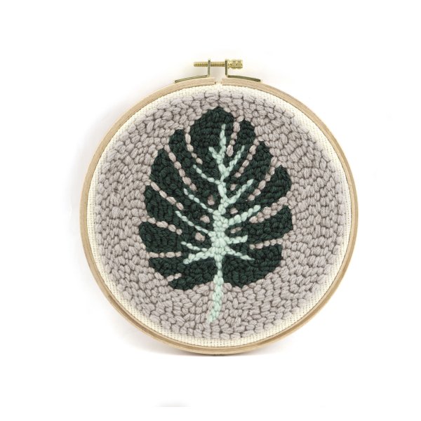 Punch needle-kit med monstera blad, 20 cm