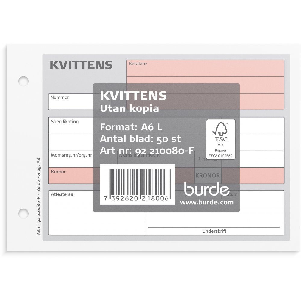 Kvittering - A6L - Formularer, Papir, Kontorartikler
