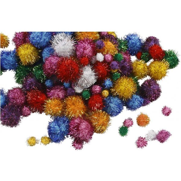 Pompomer - starka färger - glitter - 300 g Pompomer - starka färger - glitter - 300 g