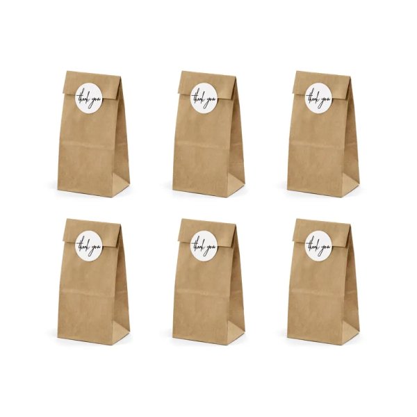 Godisp�sar i kraftpapper med Thank you-stickers 8 x 18 x 6 cm - 6-pack