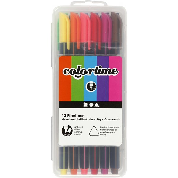 Colortime Fineliner Tusch - mixade färger - 12 st Colortime Fineliner Tusch - mixade färger - 12 st