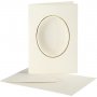 Passepartout-kort med konvolutt - off-white - oval med gullkant - 10 sett