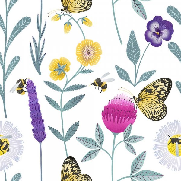 Mnstret Jersey 150 cm - Sommerfugl og humle p blomst