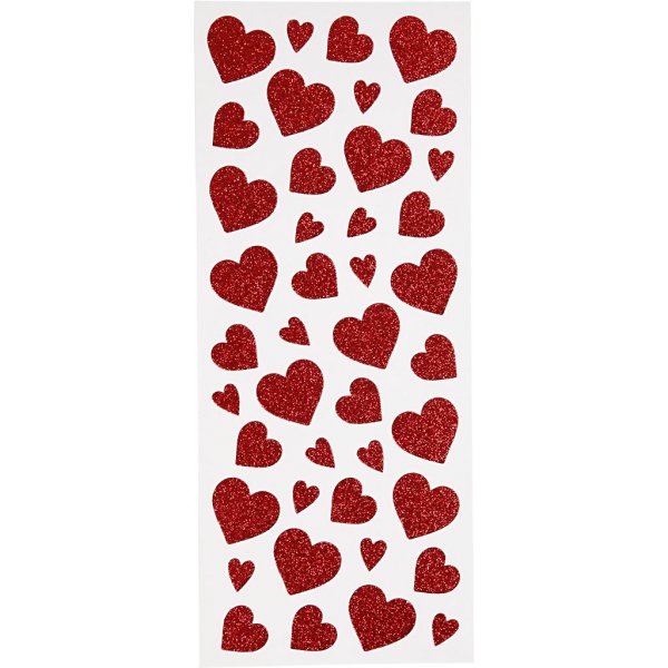 Glitterstickers - röd - hjärtan - 2 ark Glitterstickers - röd - hjärtan - 2 ark