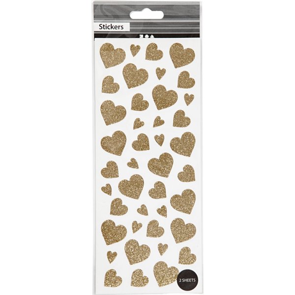 Glitterstickers - guld - hjärtan - 2 ark Glitterstickers - guld - hjärtan - 2 ark