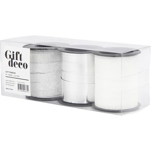 Presentsnören - silver - silverglitter - vit - 3 x 15 m Presentsnören - silver - silverglitter - vit - 3 x 15 m
