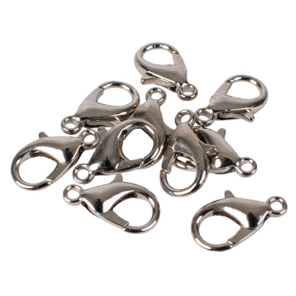 Halsbandslås karbinhake 13 mm försilvrade - 10 st Halsbandslås karbinhake 13 mm försilvrade - 10 st