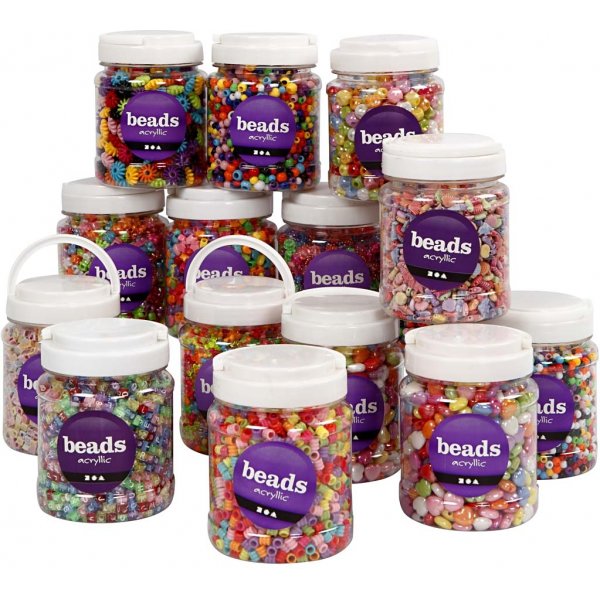 Plastpärlor - mixade färger - 16 x 700 ml Plastpärlor - mixade färger - 16 x 700 ml