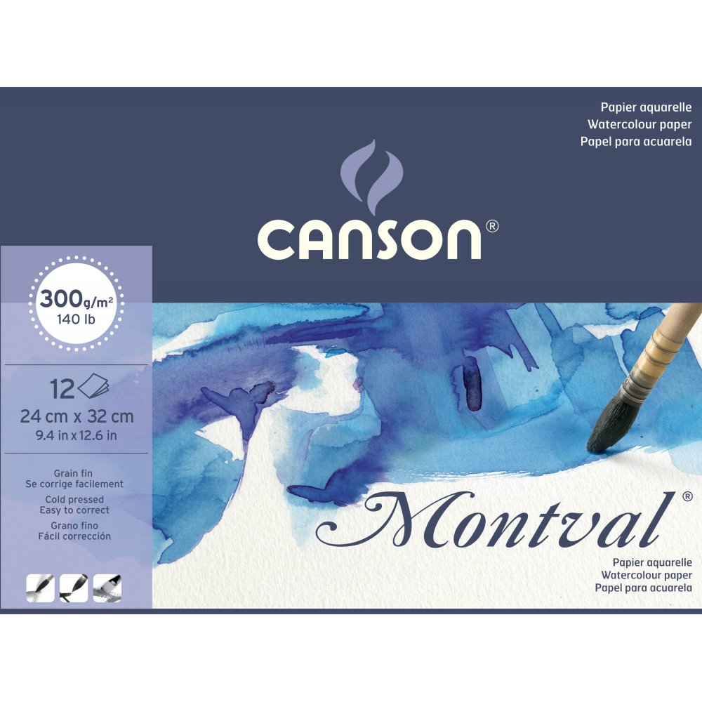 Canson Montval 300 g Fin - 24x32 cm - Akvarelpapir, Blok