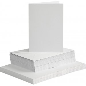 Kort og konvolutter - hvite - 11,5 x 16,5 cm - 50 sett