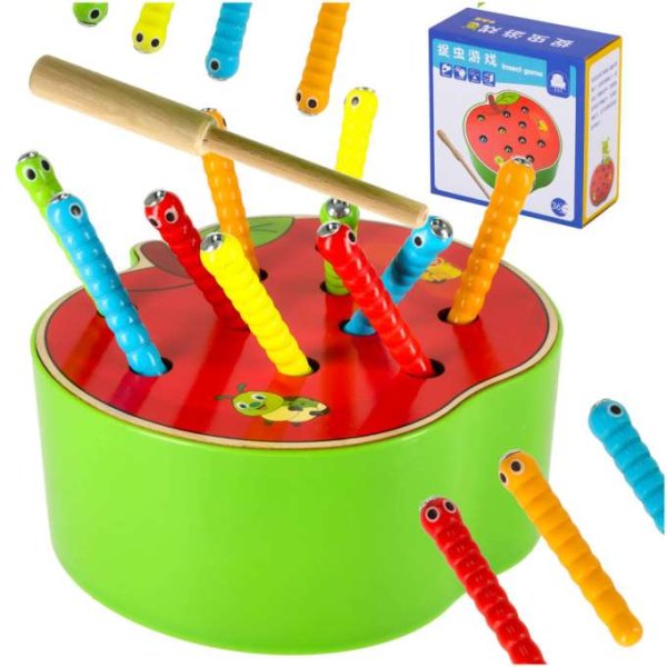 Magnetiskt träspel Äpple med larver Magnetiskt träspel Äpple med larver