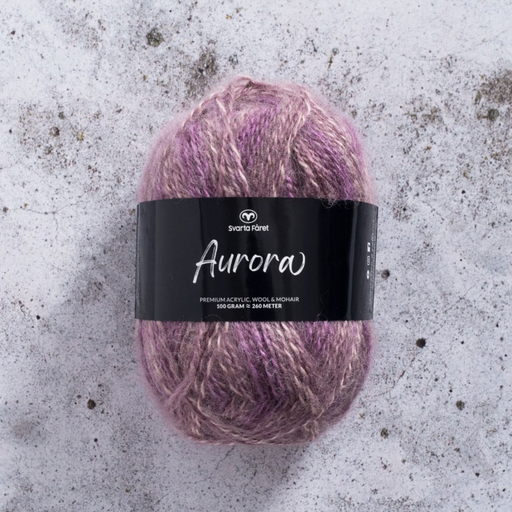 Aurora 100 g - Lavendelblomst - Sorte får Aurora, Blandingsgarn, Garn, Strikke, hækle, knytte og væve