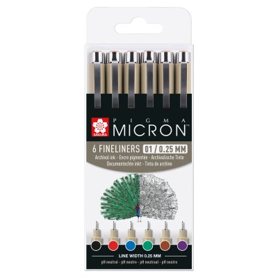 Fineliner Pigma Micron Sett - 6 penner (Basic 01)