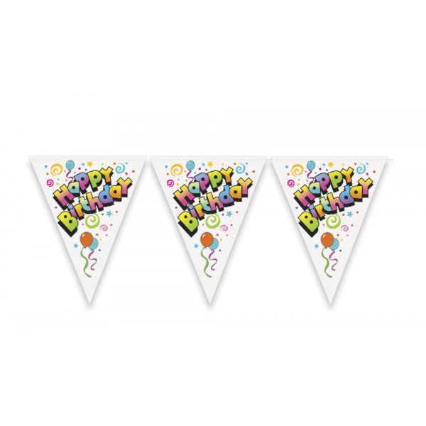 Banderoll - Happy birthday vit med ballonger