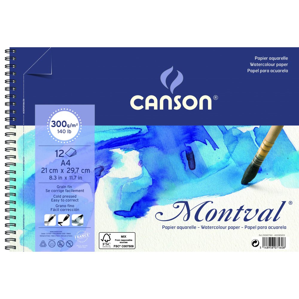Canson Montval 300 g Fin - A4 - Akvarelpapir, Blok