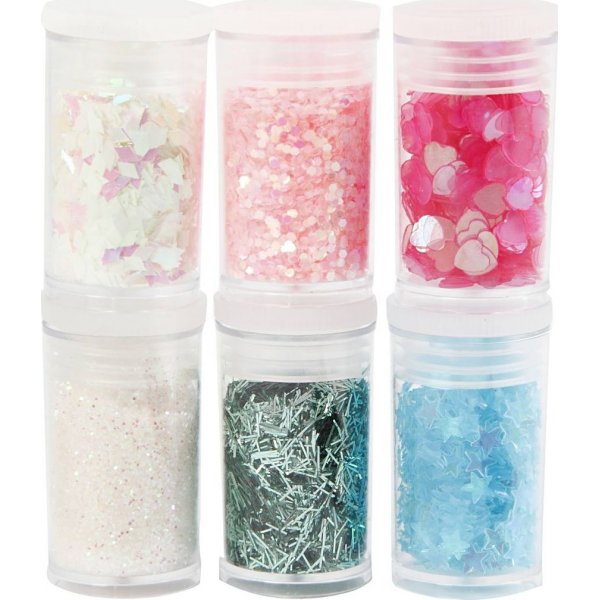 Glitter och paljetter - pastellfrger - 6 x 5 g