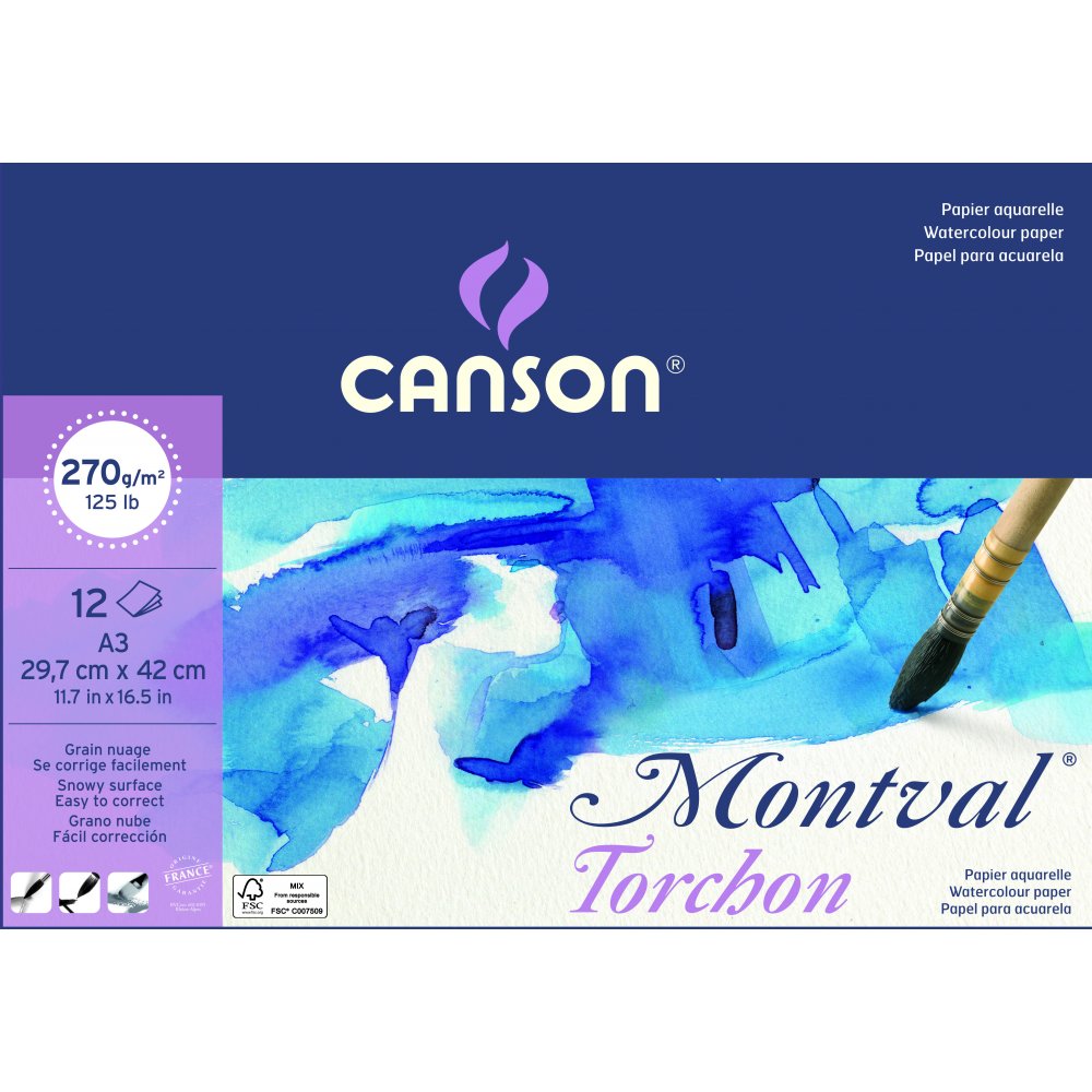 Canson Montval 270g Fin - A3 - Akvarelpapir, Blok