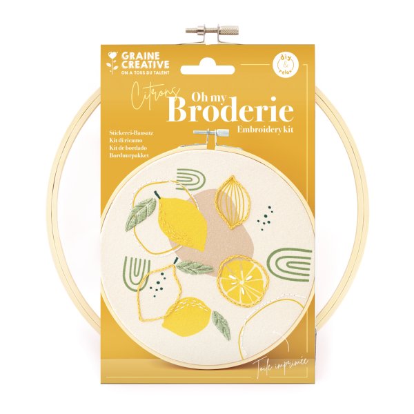 Broderikit citroner med ram 20 cm