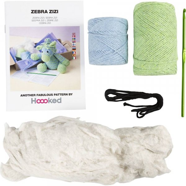DIY-s�t amigurumi zebra lysebl� og lysegr�n - 1 pakke.