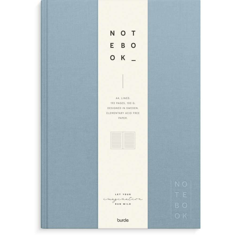Notesbog - Tekstil - Lyseblå - Foret A4 - Notesbøger, Kontorartikler