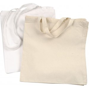 Tekstilpose - hvit med langt hndtak - lett natur med kort hndtak - 2 x 10 stk