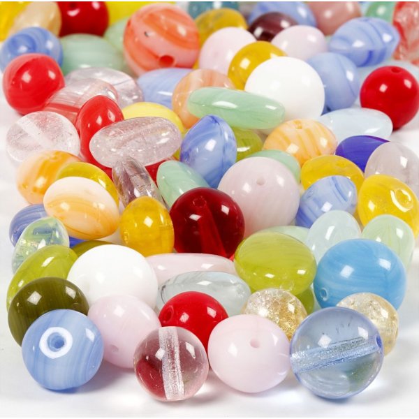 Glasprlor - mixade frger - oval - rund/platt - 60 g