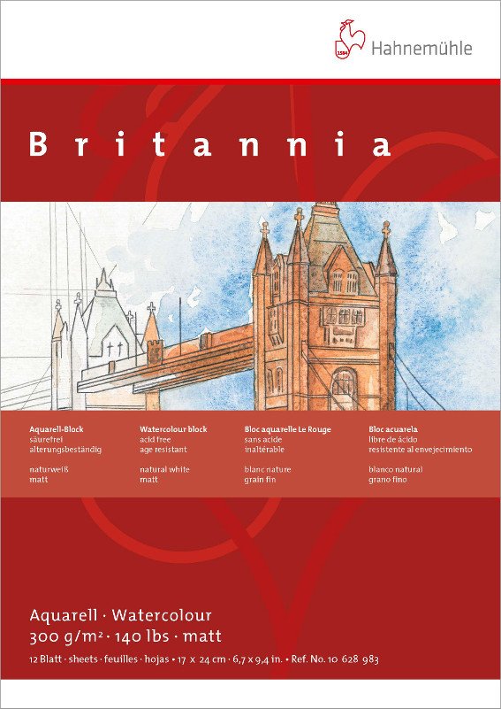 Akvarelblok Hahnemühle Britannia 300 g Grov - 24x32 cm - Akvarelpapir, Blok