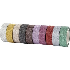 Glittertape/washite tape - blandede farver - 10 x 6 m