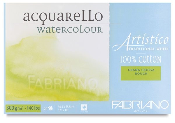 Fabriano Akvarelblok 300 g Grov - 355 x 510 mm - 15 ark - Akvarelpapir, Blok