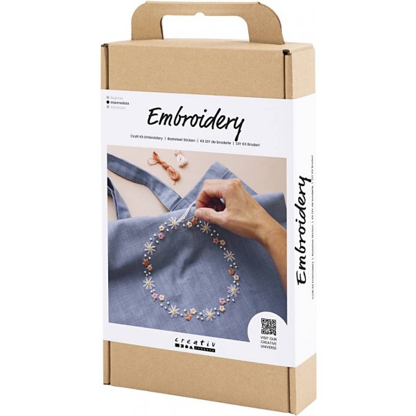 DIY Kit Broderi - duvblå - Textilkasse DIY Kit Broderi - duvblå - Textilkasse